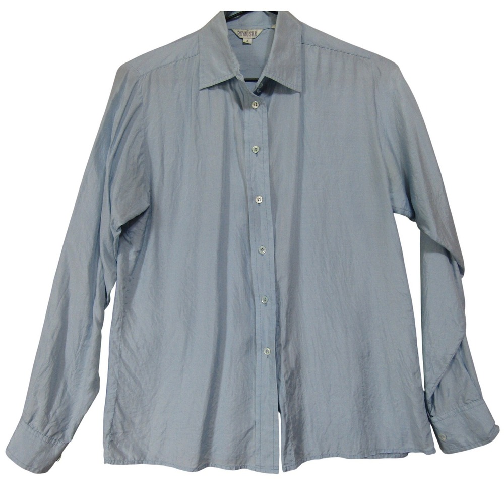 Royal Silk Button Down Shirt Womens‎ 4 Light Blue Good Silk Long Sleeve 1172